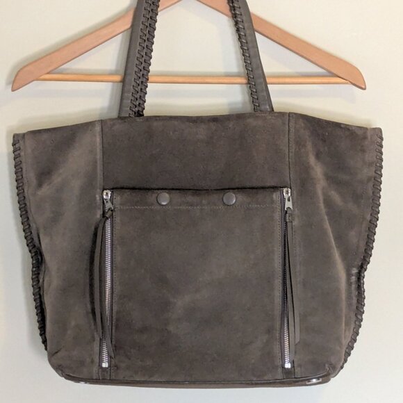 All Saints Suede Tote Bag - Gray/Tan - Picture 1 of 11